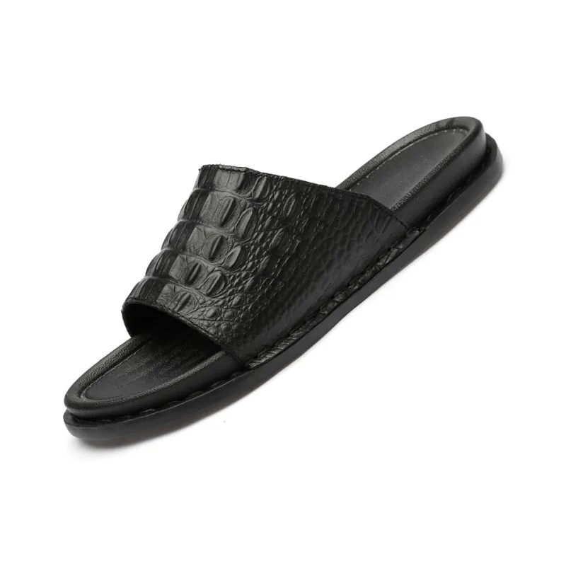 AIPSEN Rubber Sole Slip Resistant Abrasion Resistant Slide Slippers Men's Black-4