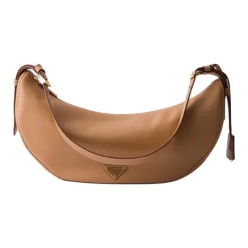PRADA Leather Shoulder Bag Tubas Women's Caramel