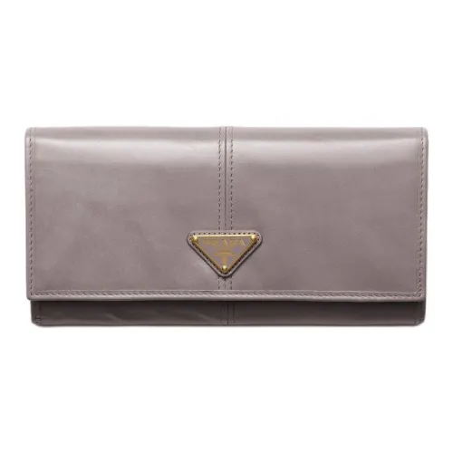 PRADA Leather Wallet Large Size Women's Gray