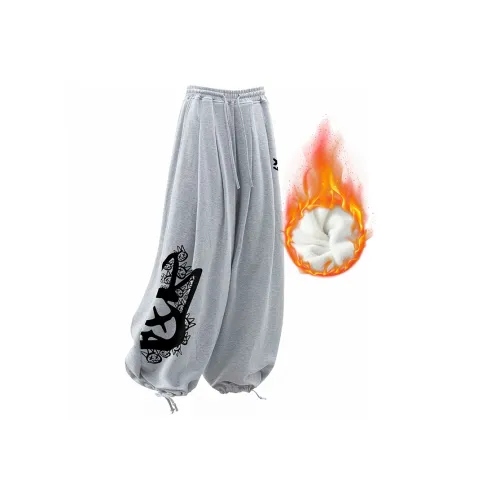 CULT OF INDIVIDUALITY Casual Pants Graffiti Print Winter Casual Warm Sports Elastic Cuff Loose Inseam Pants Unisex