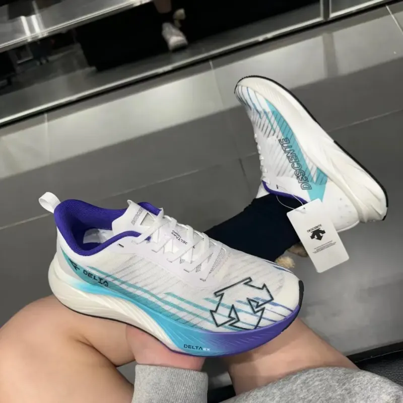 DESCENTE DELTA Cushioned Slip-Resistant Breathable Rebound Low-Top Running Shoes Unisex White Blue-4