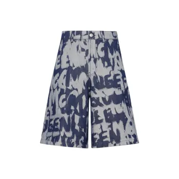Alexander McQueen Graffiti Printed Bermuda Denim Shorts