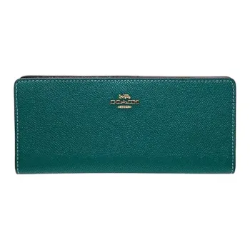 COACH Slim Wallet Cross Grain Leather Card Holder, Wallet Women's Green