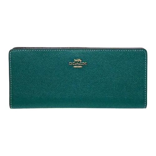 COACH Slim Wallet Cross Grain Leather Card Holder, Wallet Women's Green