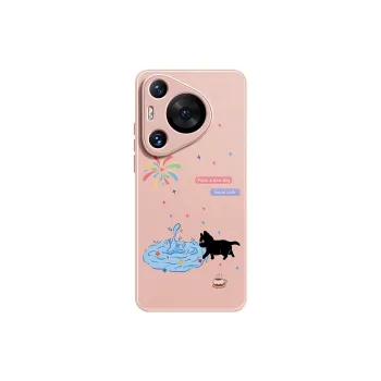 Lingtao Leather Material Kitten In The Pool Phone Cases Compatibility Huawei Pura 70 Pro+/P60/P50/P40 Girlish Artistic