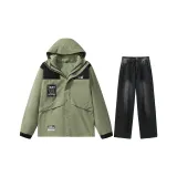 Set (top light army green + pants black gray)