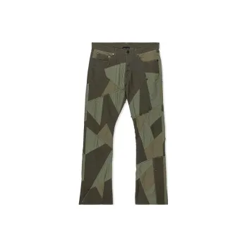 John Elliott Patchwork Caribou Boot-Cut Olive Casual Pants Men's Olive