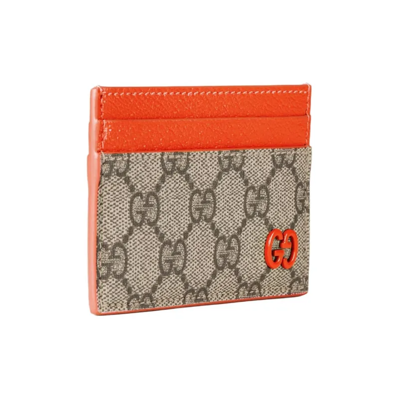 GUCCI Canvas With Leather Card Holder Men's Beige & Dark Brown-1