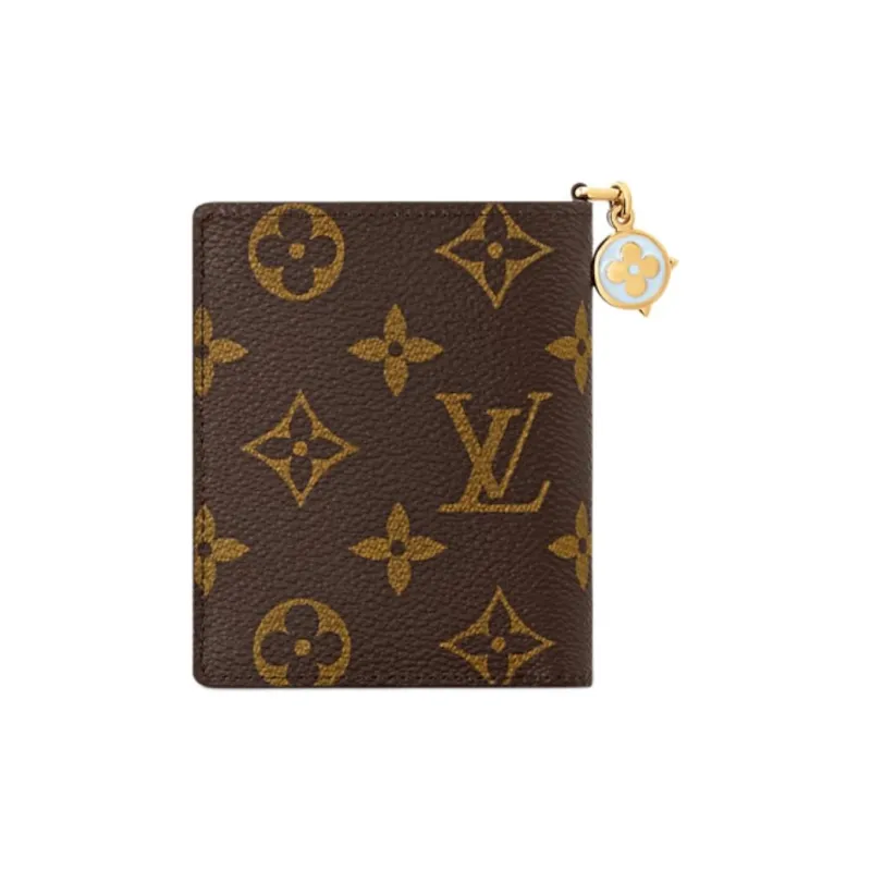 LOUIS VUITTON CHARMS Coated Canvas Wallet Women's Brown Lining Blue-2
