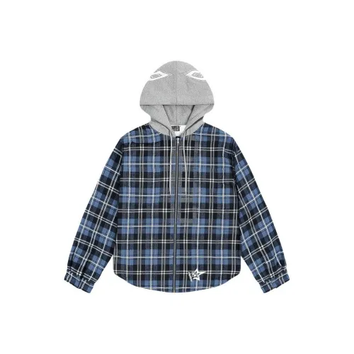 Sp5der Hooded Zip Flannel Shirt Jacket