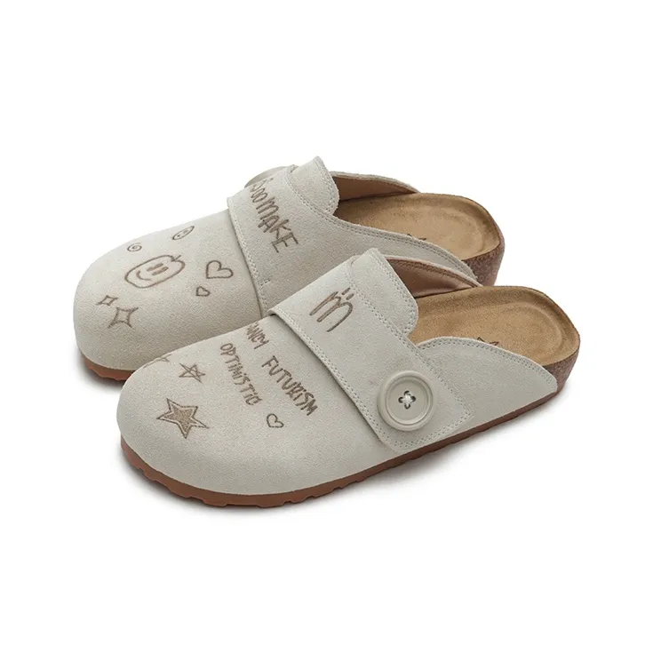 MASOOMAKE Rubber Sole Embroidery Closed Toe Slippers Women's-22
