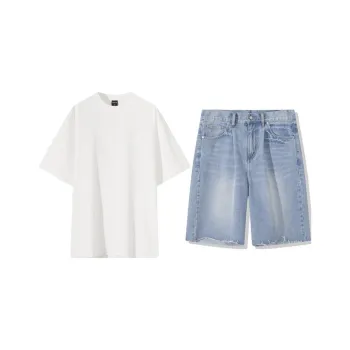 Lilbetter Casual Sportswear Unisex White T-Shirt+Blue Shorts