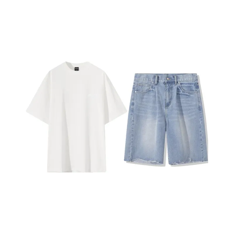 Lilbetter Casual Sportswear Unisex White T-Shirt+Blue Shorts-0