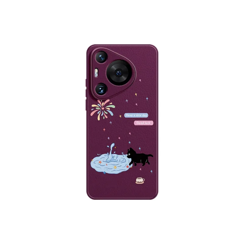 Lingtao Leather Material Kitten In The Pool Phone Cases Compatibility Huawei Pura 70 Pro+/P60/P50/P40 Girlish Artistic-3