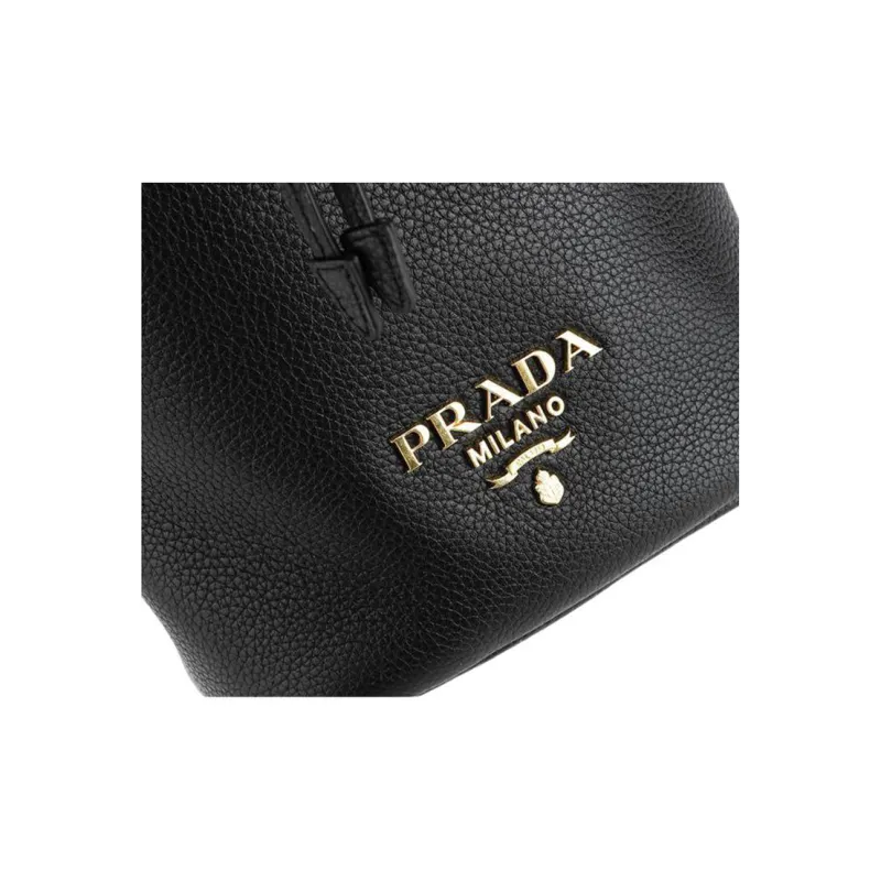 PRADA Calfskin Bucket Bag, One Shoulder Handbag Women's Black-8