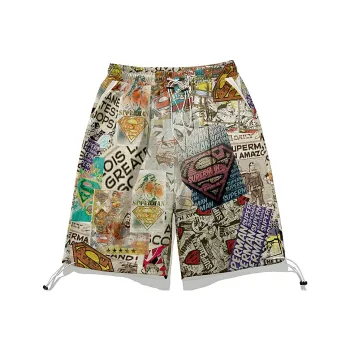 SANSYAS Superman Loose Fit Shorts Unisex White