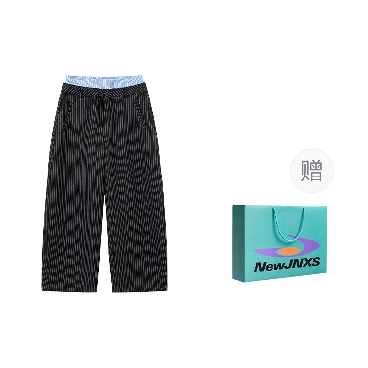 NewJnxs Casual Pants Unisex Black Stripes-5