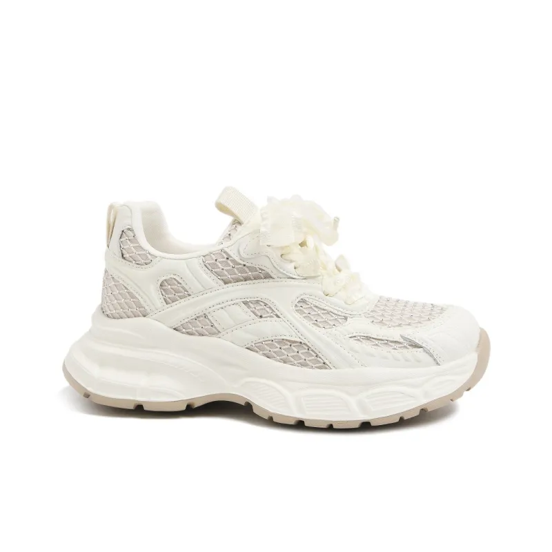 CAMEIDO Breathable Height Increase Low Top Chunky Sneakers Women's Ecru-1