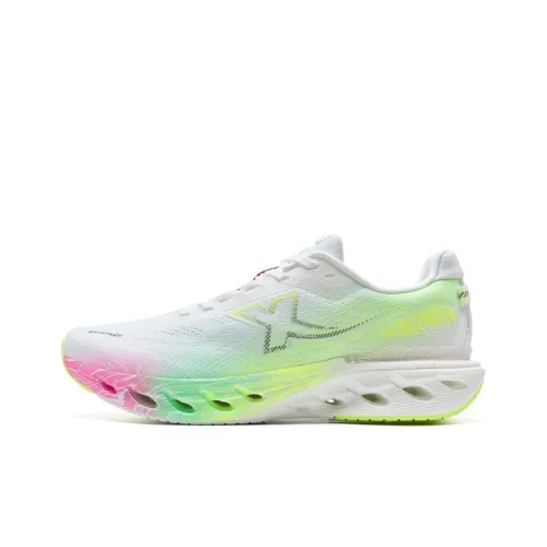 XTEP Cushioning Spin 12 Running Shoes Men Low Top Classic White, Fluorescent Light Yellow Green