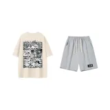 Apricot Top+Gray Shorts