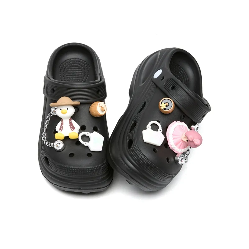 La Chapelle Ink Dyed Dark Blue Trendy Cream Puff Shoes, Casual Fashion Elegance Niche Clogs Women's Black-1