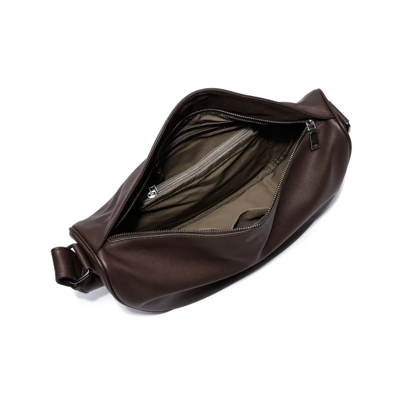 Ace Paul Cow Leather Crescent Bag, Small Square Bag, Shoulder Bag, Crossbody Bag Medium Size Unisex Black-15