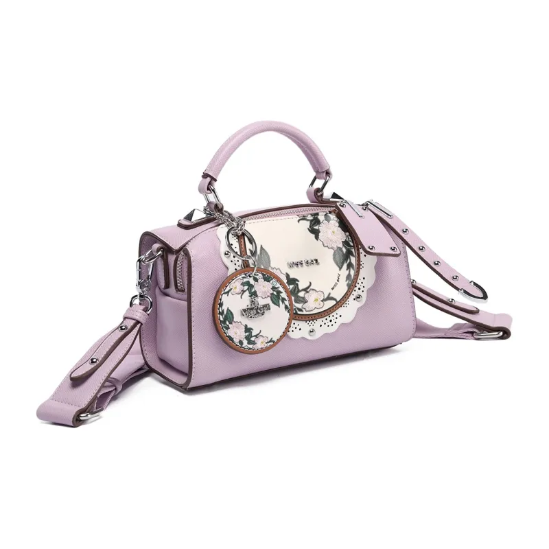 MISS GAIL Synthetic Leather Handbag Regular Women's Cross Grain Green/Cross Grain Purple-15