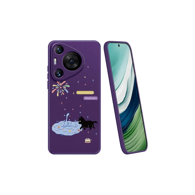 Lingtao Leather Material Kitten In The Pool Phone Cases Compatibility Huawei Pura 70 Pro+/P60/P50/P40 Girlish Artistic-14