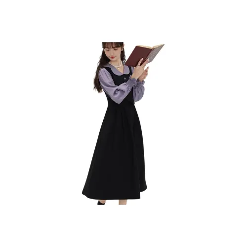 Alxnan Long Sleeved Dress Women's Black Purple