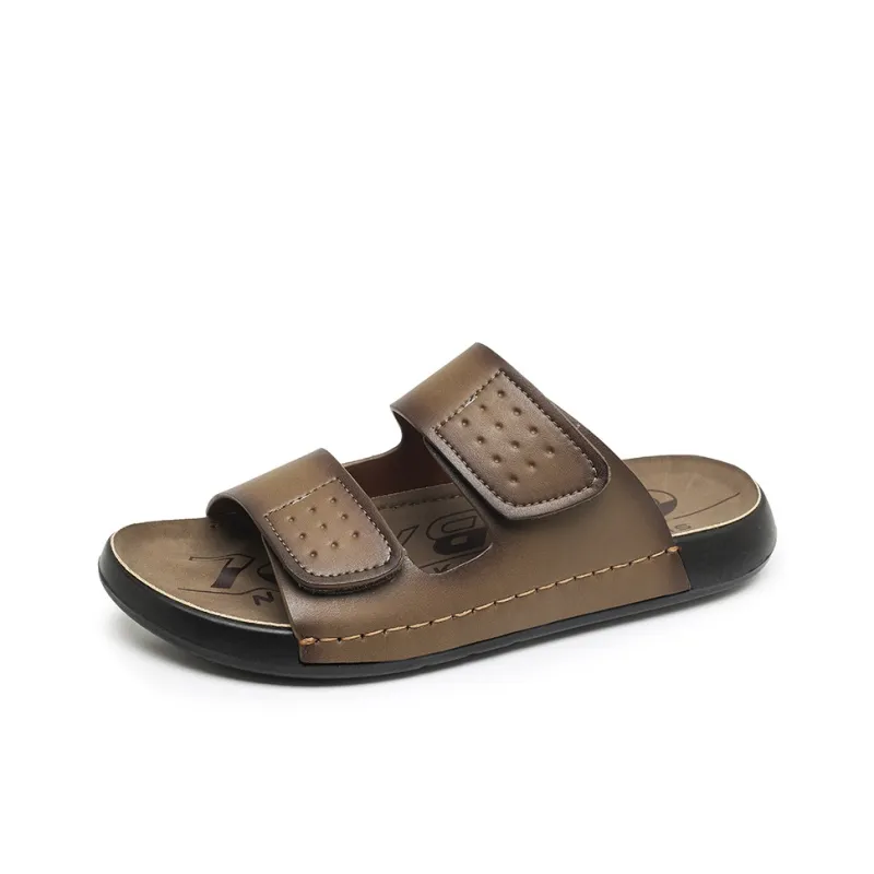 QIUTEXIONG Rubber Sole Leather Patchwork Slip Resistant Abrasion Resistant Slide Slippers Men's-8