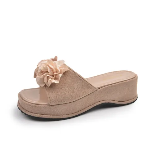 AJPAP Embroidery Woven Slip Resistant Odor Resistant Abrasion Resistant Slide Slippers Women's