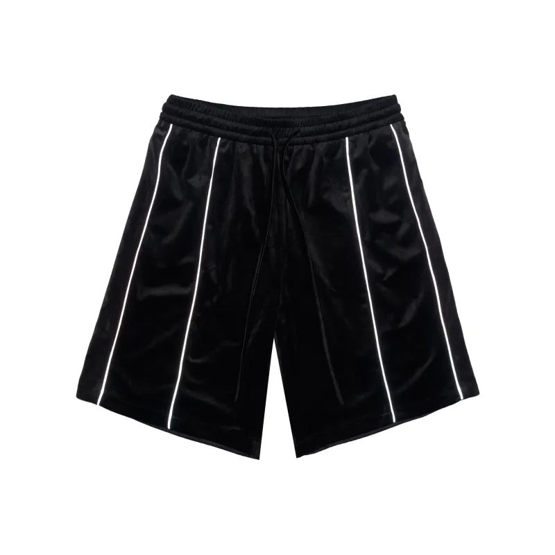 HARSH AND CRUEL 3M Reflective Stripe Velvet Patchwork Drawstring Loose Fit Casual 5 Inch Shorts Unisex-0
