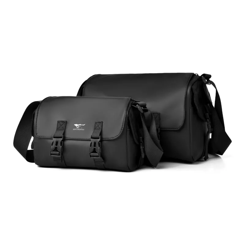 SEPTWOLVES Fabric Crossbody Bag, Shoulder Bag Large Size Men's Black-2