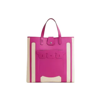 HERMES Monsieur B Canvas With Calfskin Tote Bag, Shopping Bag, Handbag Large Size Women's Fuchsia