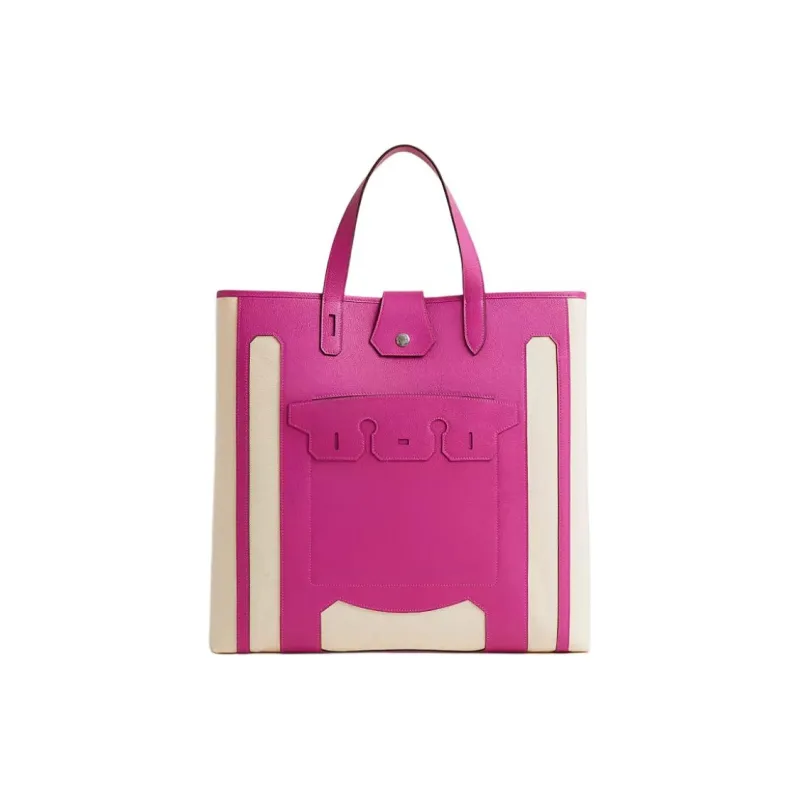 HERMES Monsieur B Canvas With Calfskin Tote Bag, Shopping Bag, Handbag Large Size Women's Fuchsia-0