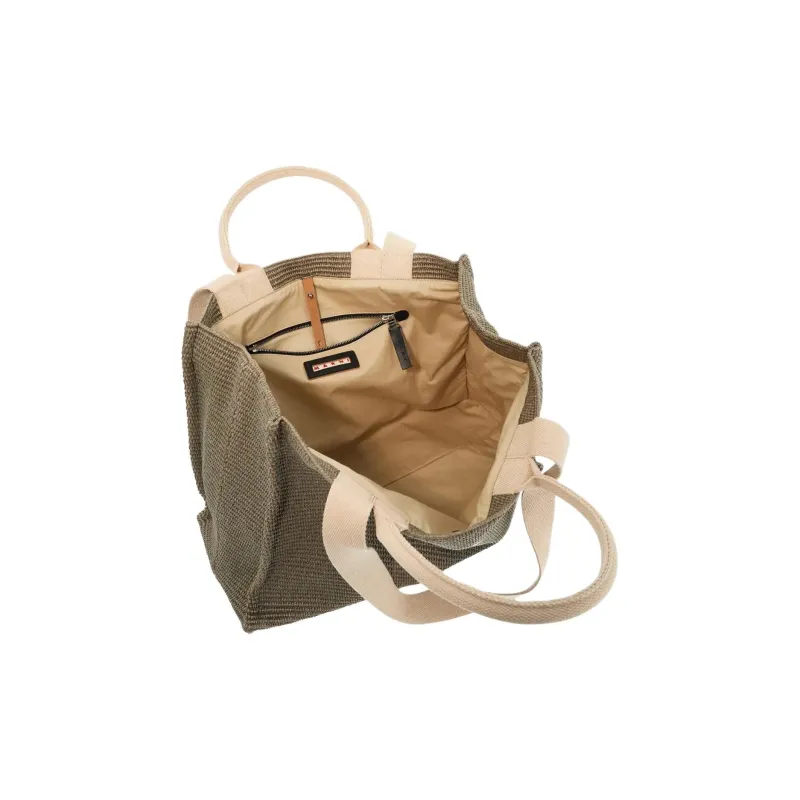 MARNI Logo Embroidered Raffia Top Handle Tote Bag-3