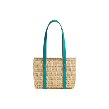 HERMES Panier En Osier Wicker With Crocodile Embossed Calfskin Handbag, Shoulder Bag Small Size Women's Peacock Blue