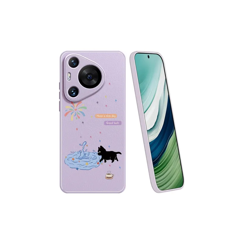 Lingtao Leather Material Kitten In The Pool Phone Cases Compatibility Huawei Pura 70 Pro+/P60/P50/P40 Girlish Artistic-20