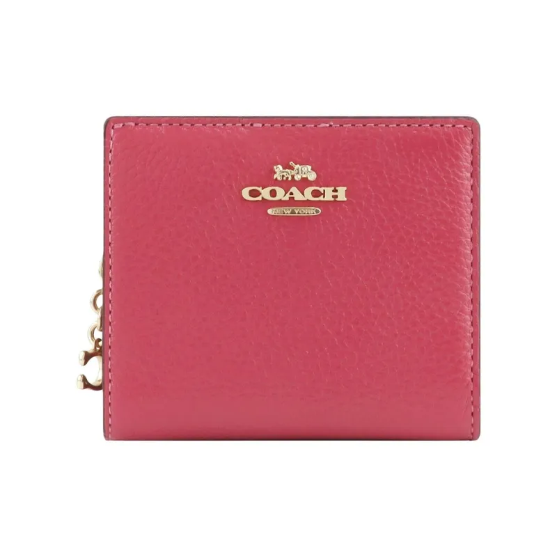 COACH Snap Wallet Pebbled Leather Wallet Mini Women's Rubber Pink-1