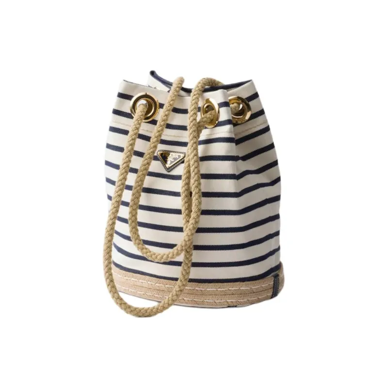 PRADA Cotton Polyester Shoulder Bag Trumpets Women's Ivory & Blue-1