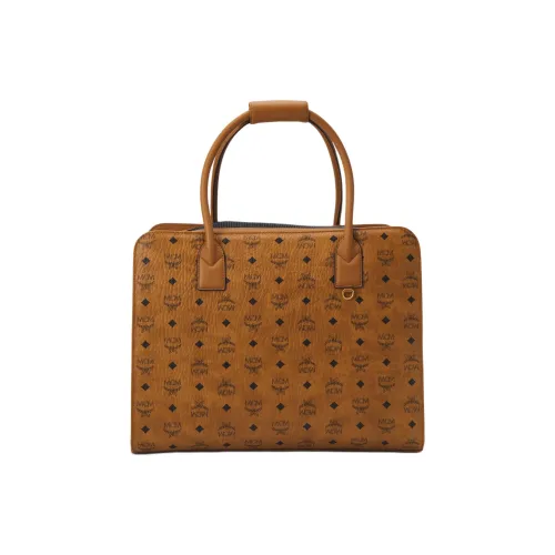 MCM Visetos Canvas Pet Carrier Handbag Unisex Cognac