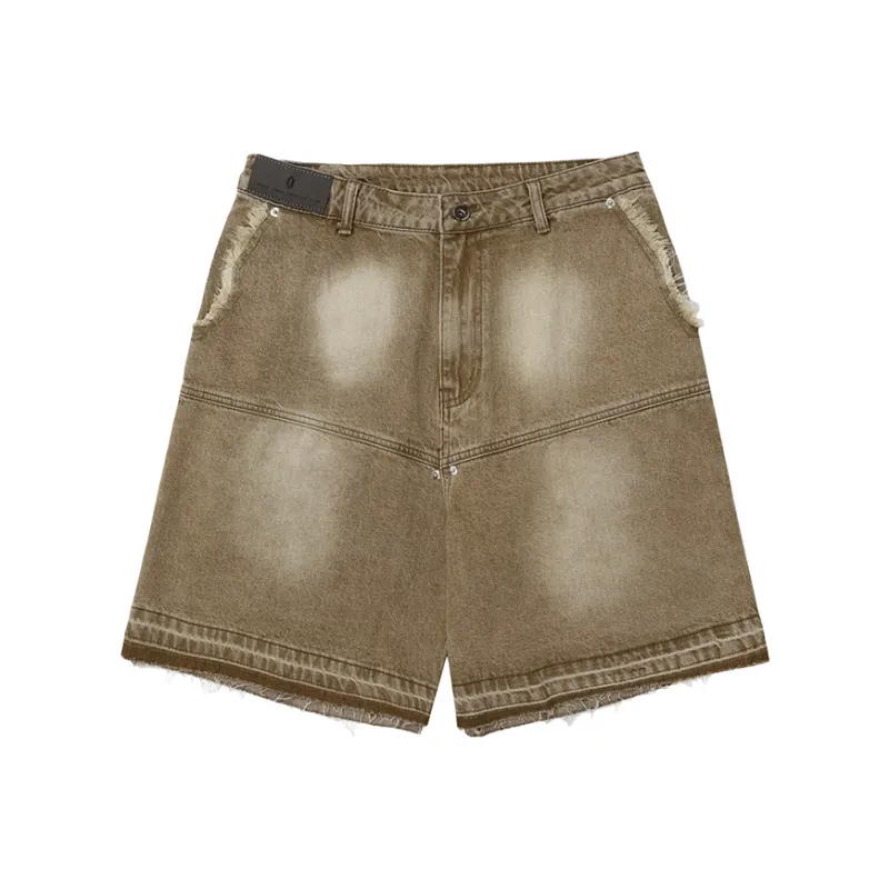 HKRXEC Denim Shorts Unisex Khaki-0