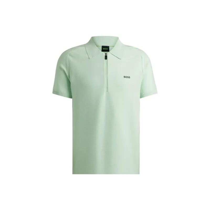 HUGO BOSS Short Sleeved Zip Neck Polo Sweater With Logo Detail Polo Shirt Men's Green-1