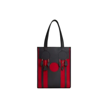 HERMES Canvas With Leather Tote Bag, Shopping Bag, Handbag, Shoulder Bag Women's Black & Red