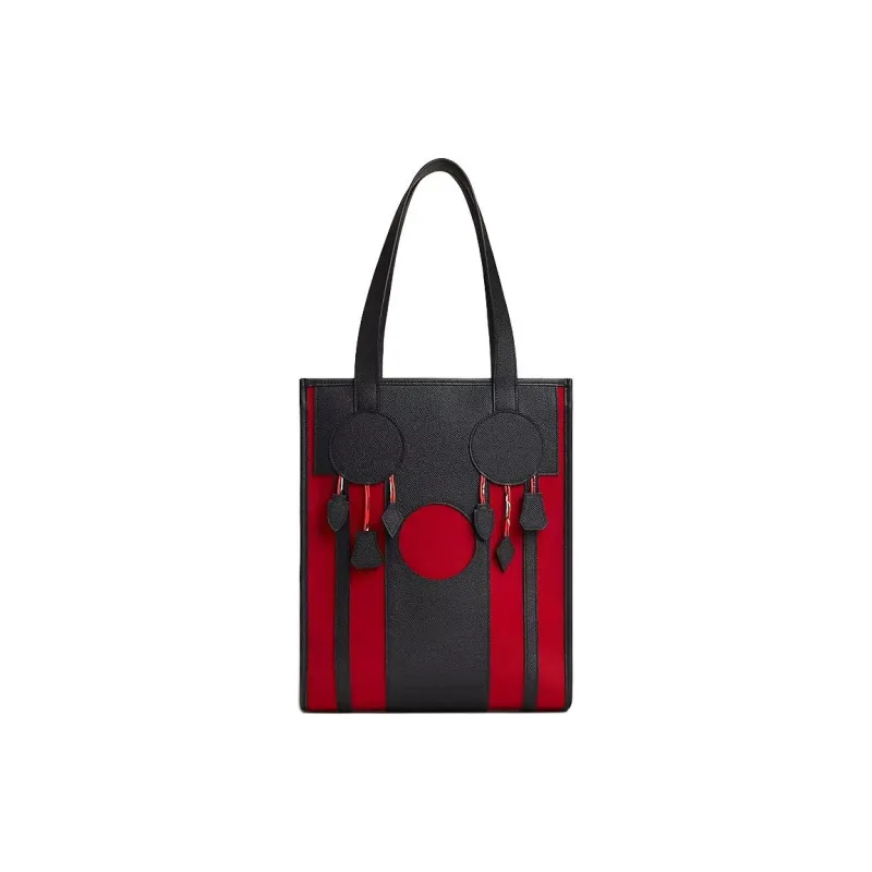 HERMES Canvas With Leather Tote Bag, Shopping Bag, Handbag, Shoulder Bag Women's Black & Red-0