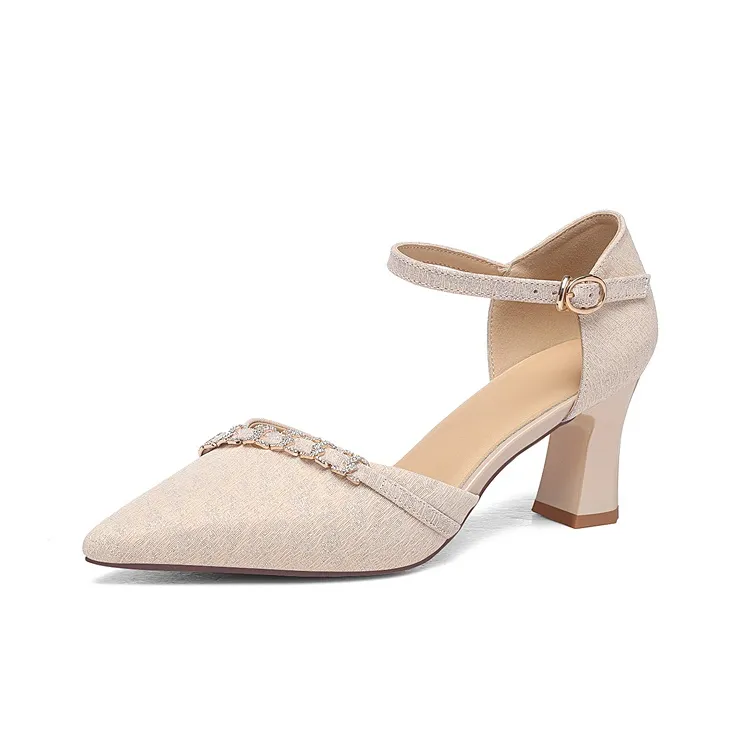 Golden Silk Rabbit Chunky Heel High Heels Women's-7