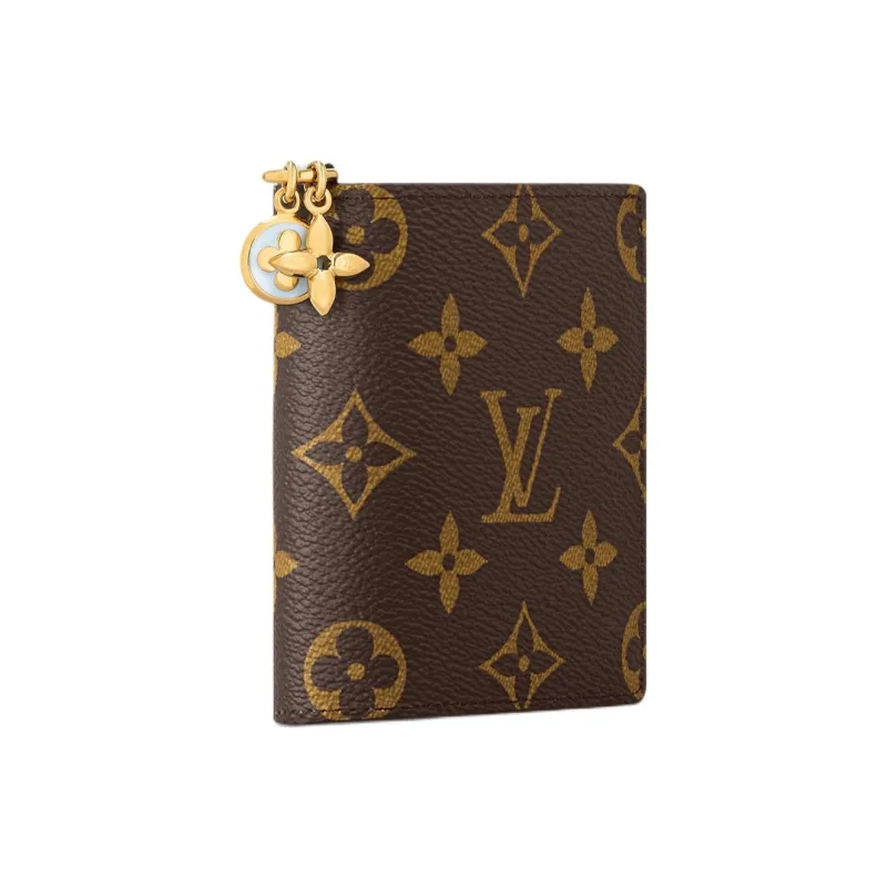 LOUIS VUITTON CHARMS Coated Canvas Wallet Women's Brown Lining Blue-1