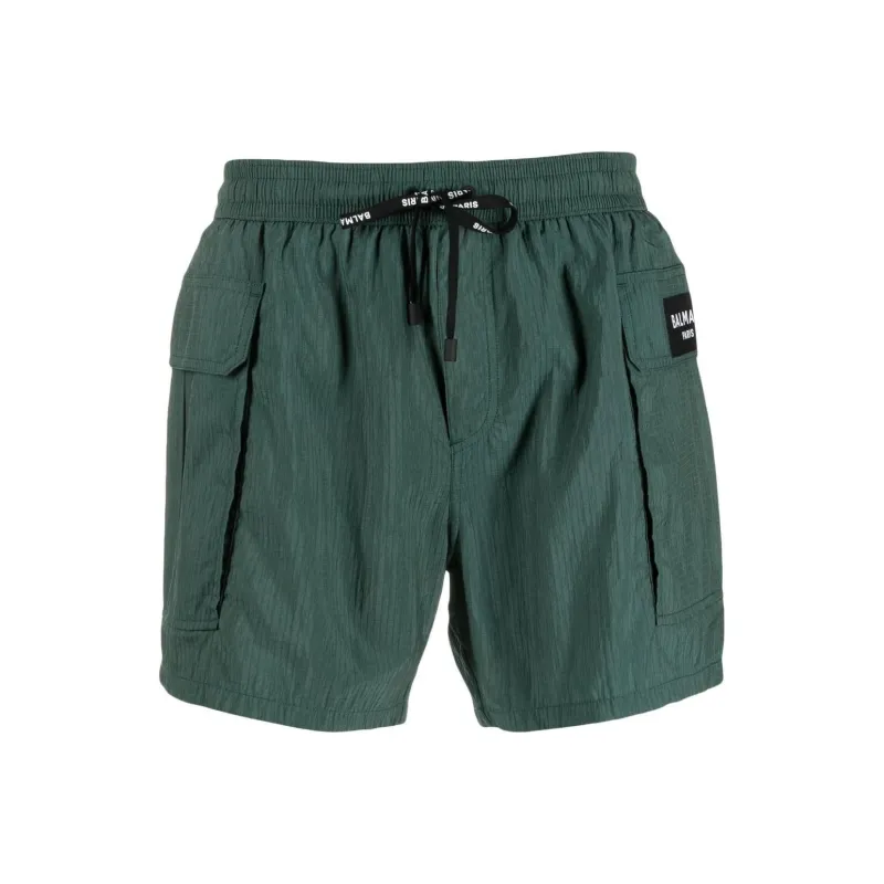 BALMAIN Logo patch Drawstring Swim Shorts-0