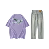 Clothing Set (Purple Short-Sleeved Shirt+Jeans)