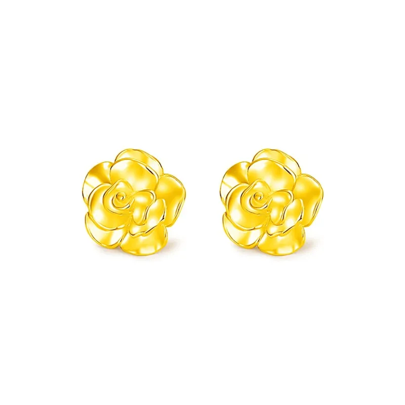 CHINA GOLD 999 Fine Silver Stud Earrings Women's-3